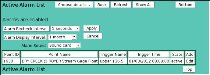 Active Alarm List Options