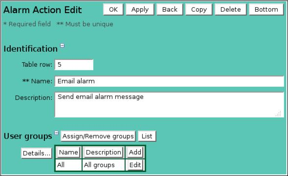 Alarm Action Edit ID