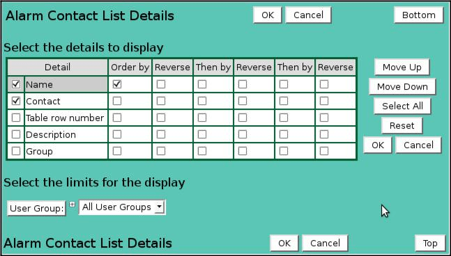Alarm Contact List Details