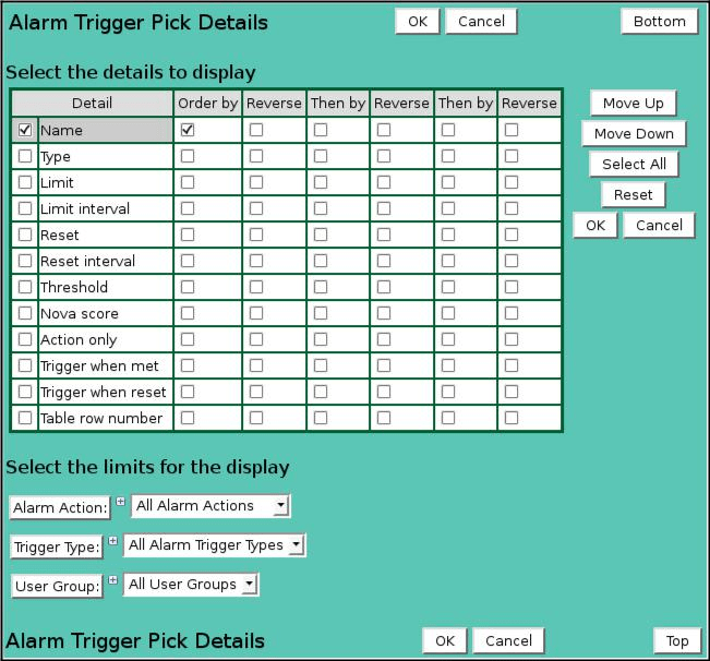 Alarm Trigger Pick Details