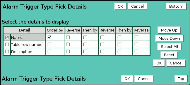 Alarm Trigger Type Pick Details