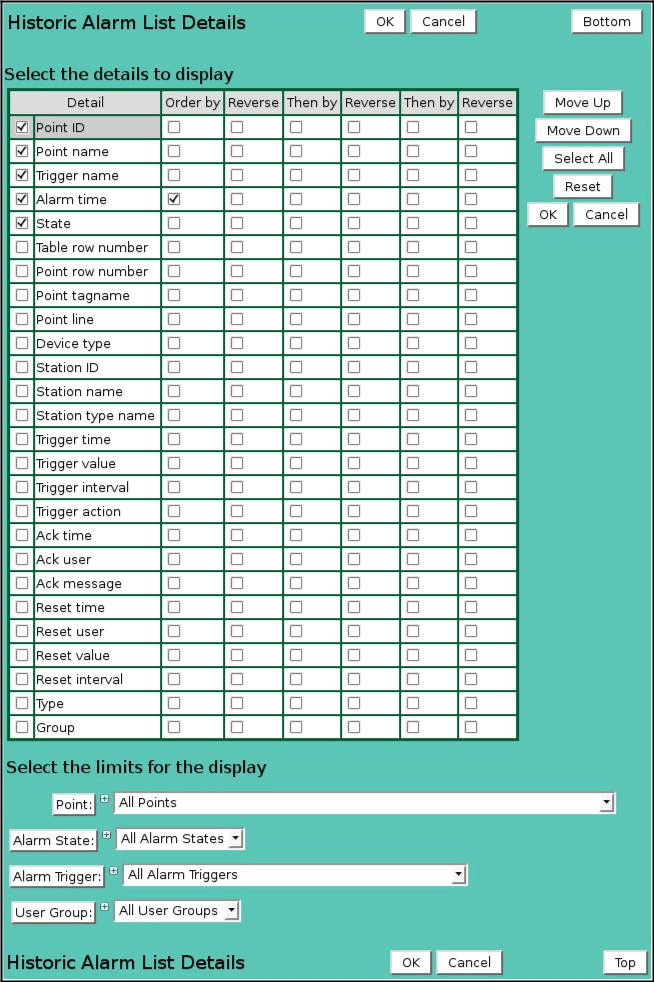 Historic Alarm List Details