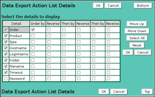 Data Export Action List Details
