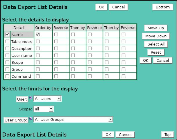 Data Export List Details