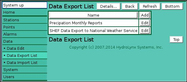 Data Export List