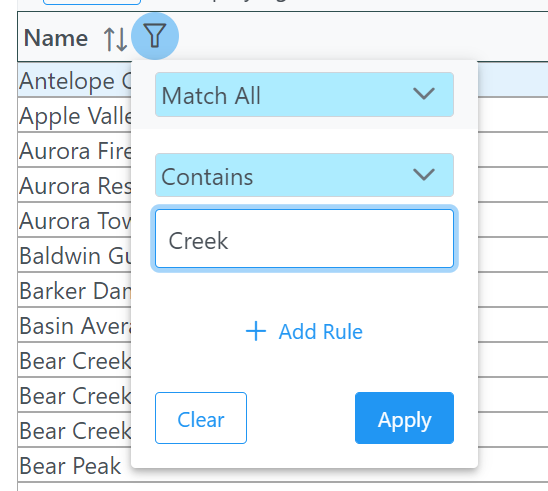 column filtering