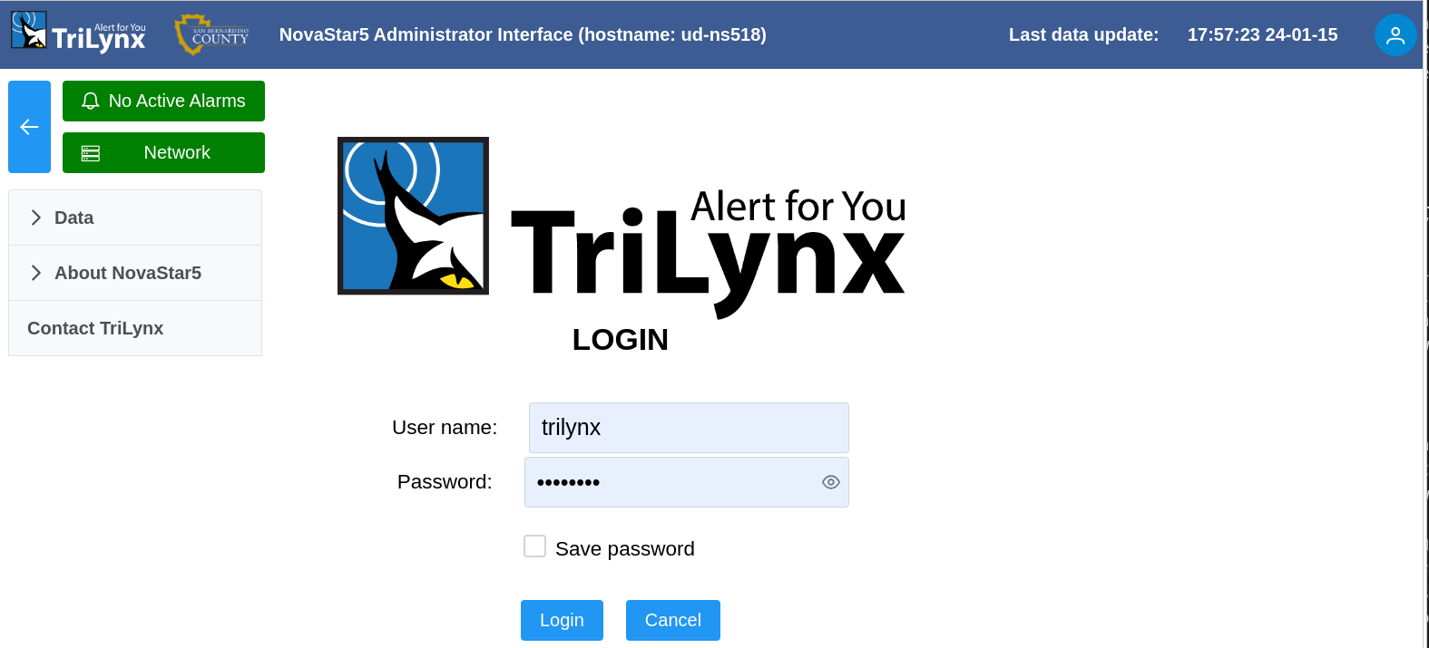 login screen